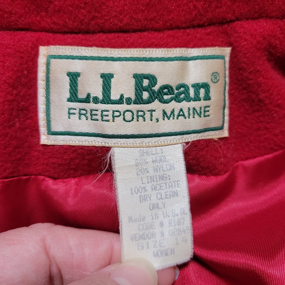 Vintage LL‎ Bean Wool Coat Womens 14 Red Long Coat Double Breast Classic Jacket - Picture 2 of 9
